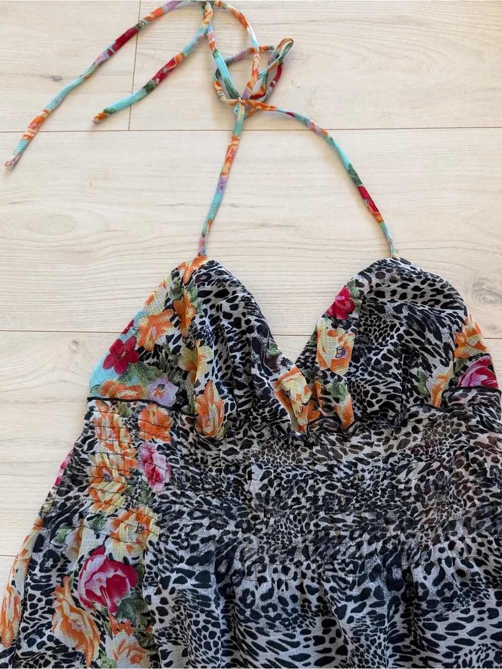 Fumblin Foe Leopard Halter Maxi Dress - Black/Orange/Pink - Picture 2 of 4